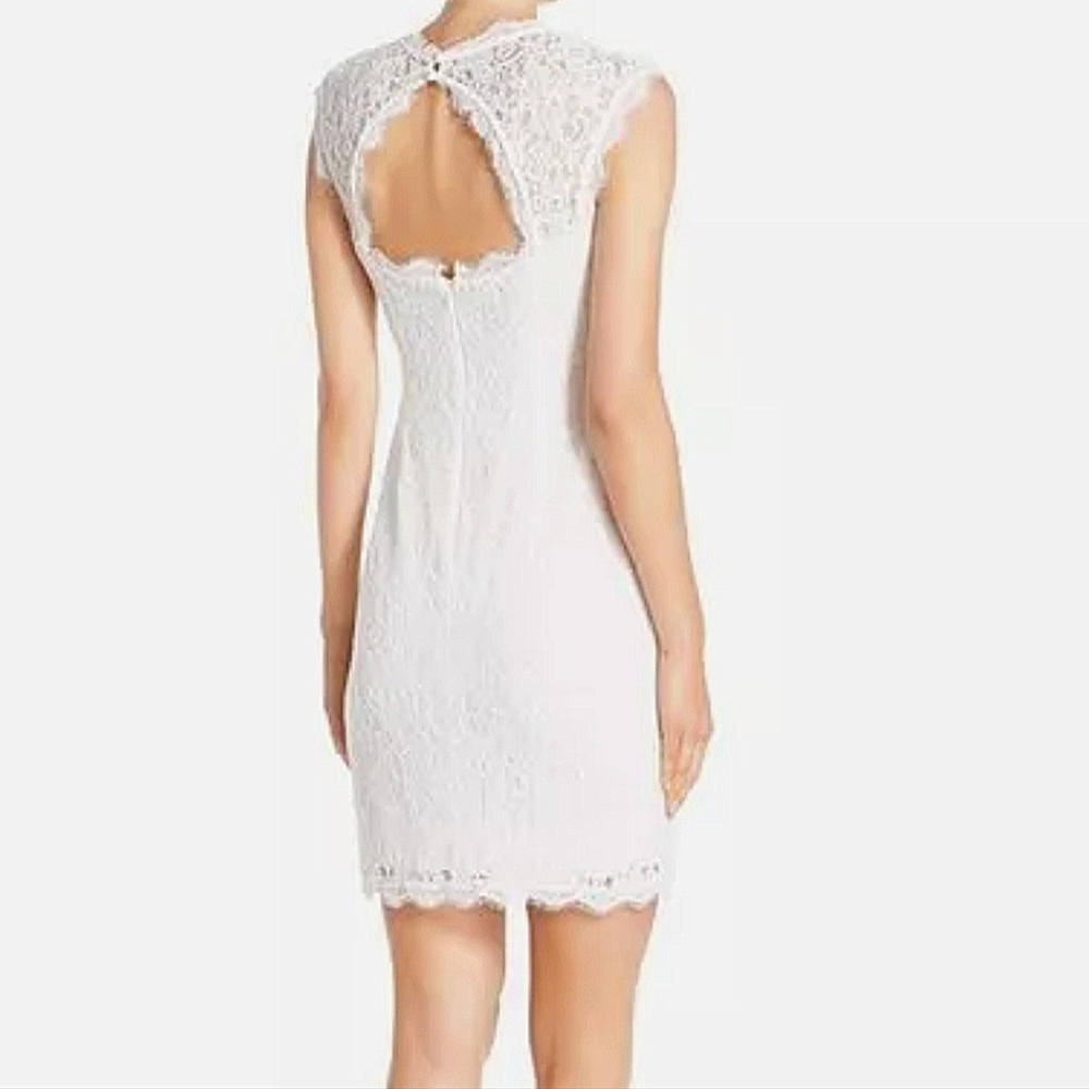 Adrianna Papell Formal Cream Backless Sheath Dress with Mock Neck